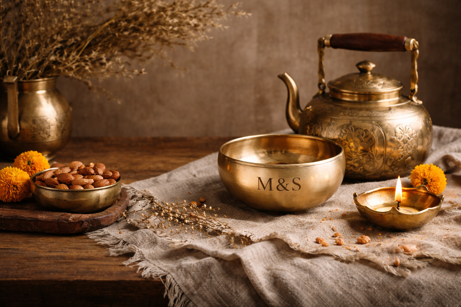 Brass kettle and cups