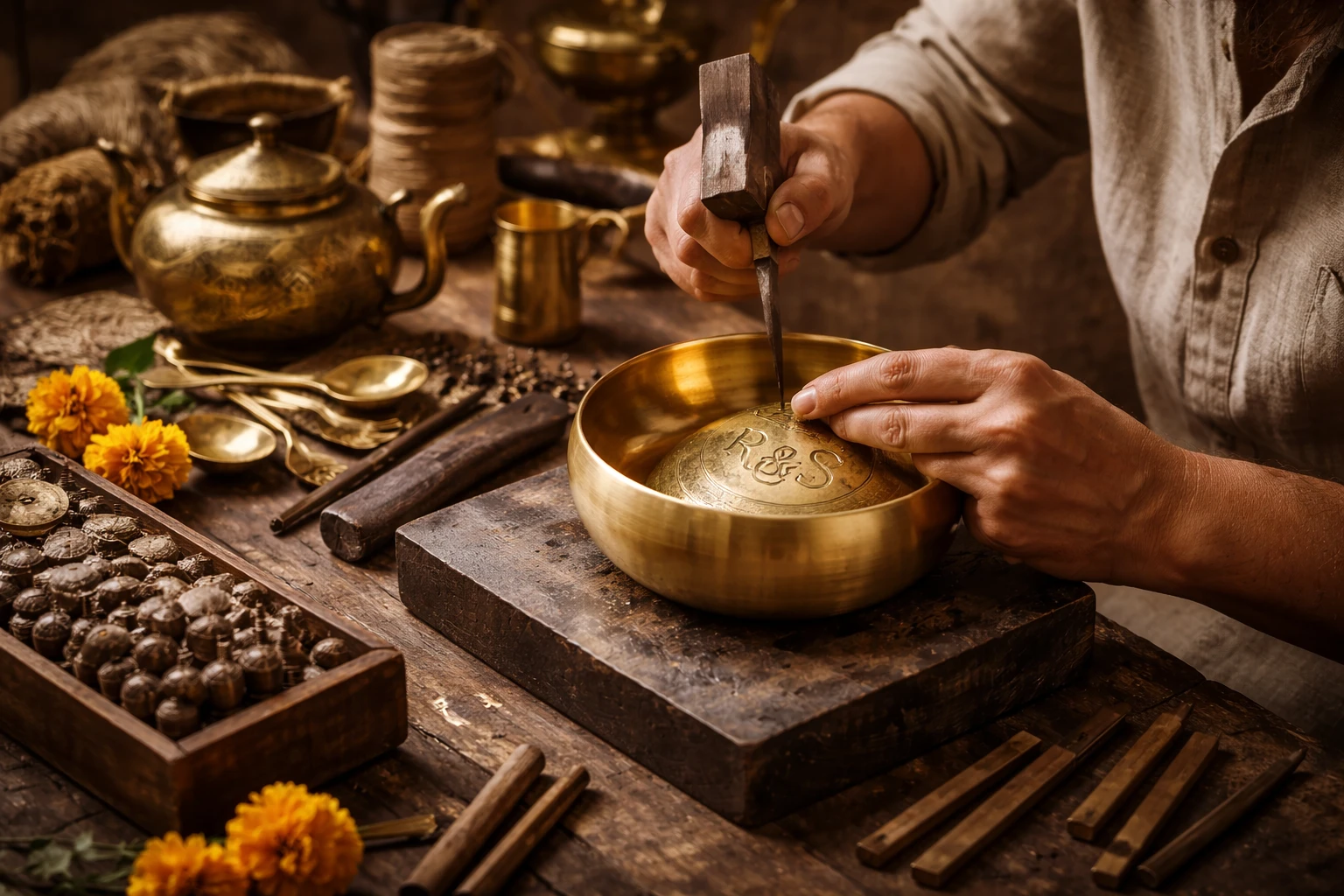 Artisan carving brass