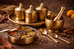 Brass Diya & Incense Holder Set